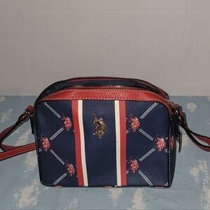 Navy and Red Crossbody Bag with Polo Emblem